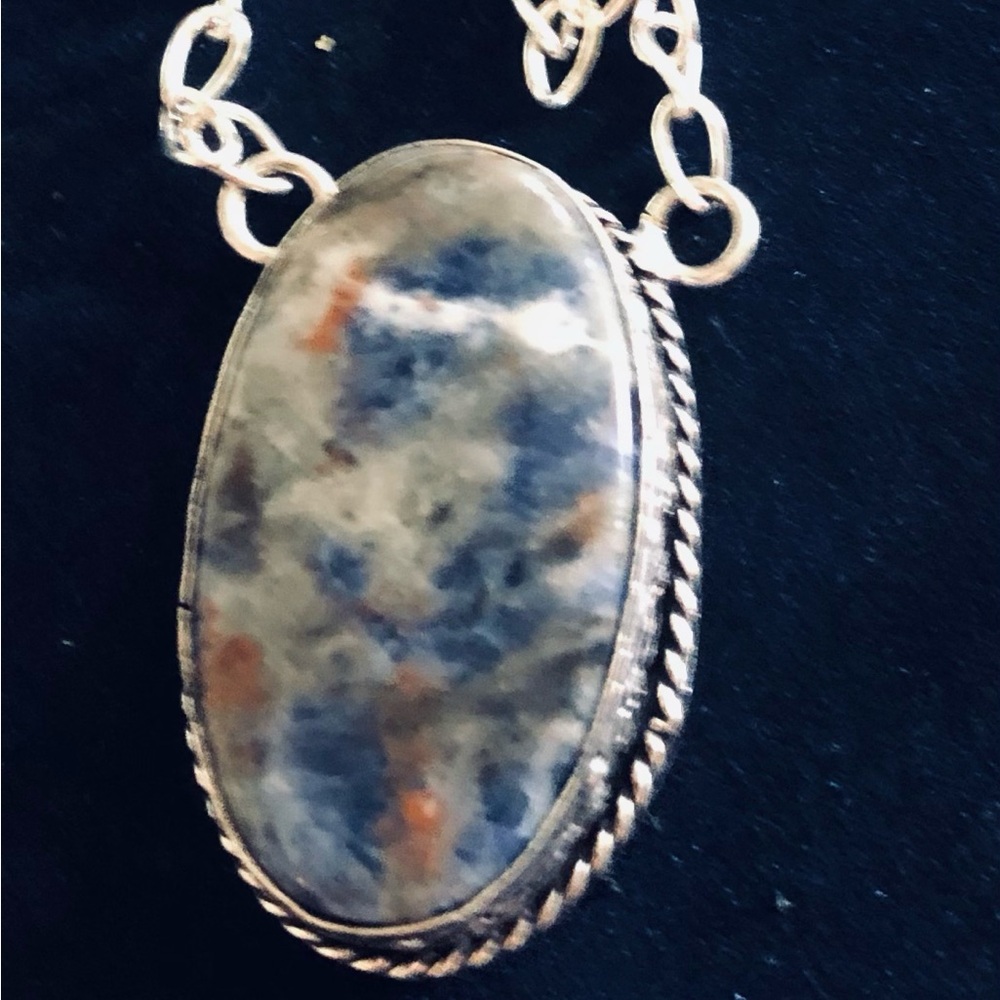 Marked 925 Elegant Sterling Silver and Blue Stone Pendant Necklace